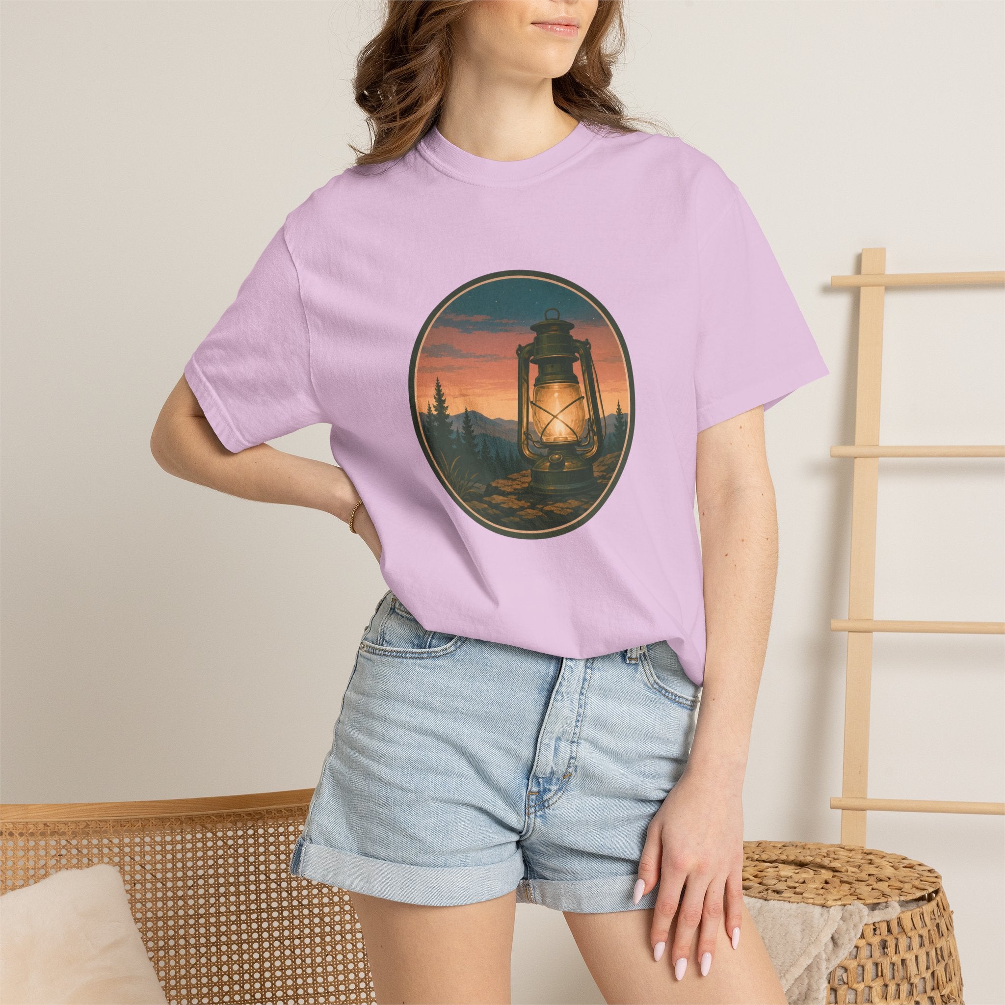 Lantern Sunset T-Shirt — Vintage Campfire Night Graphic Tee
