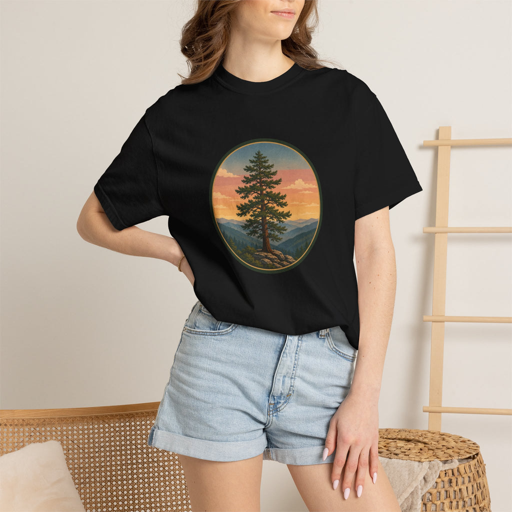Cedar Tree Sunset T-Shirt — Vintage Mountain Cedar Graphic Tee