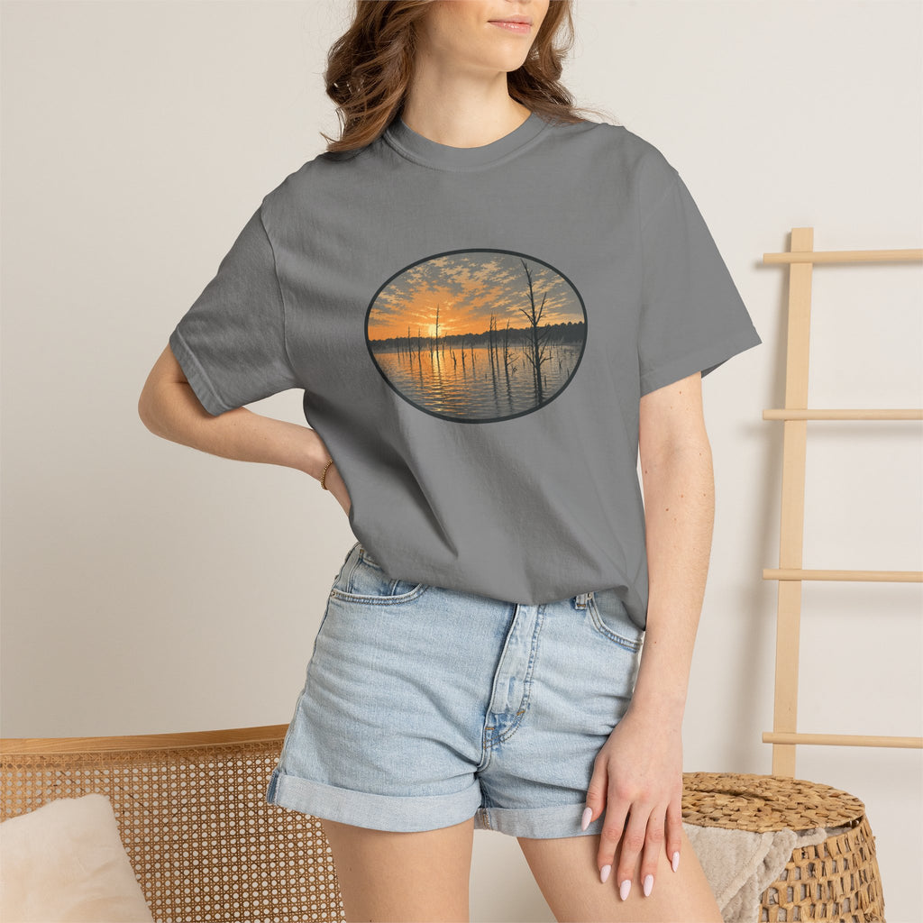 Sunrise Wooded Lake Oval T-Shirt