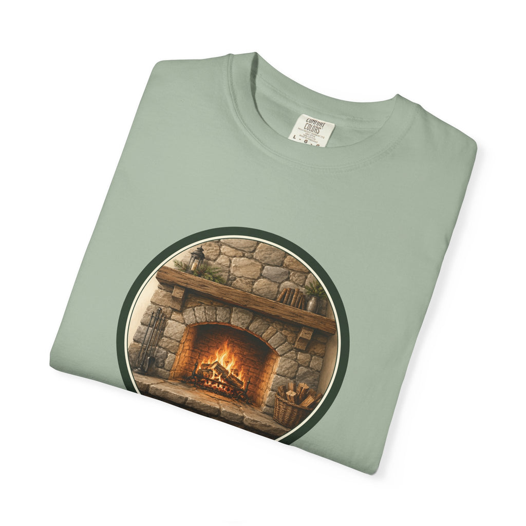 Cozy Fireplace Graphic T-Shirt — Vintage Hearth Circle Design