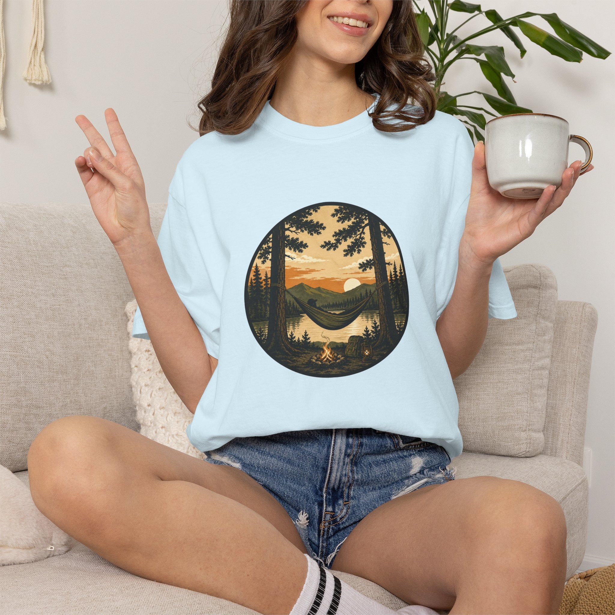 Vintage Mountain Lake T-Shirt — Sunset Forest Camper Tee