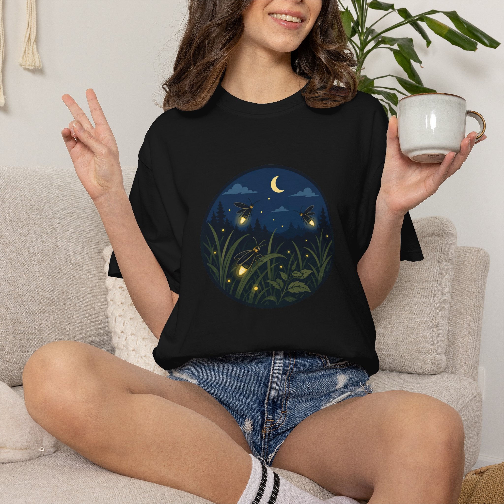 Firefly Night T-Shirt — Moonlit Meadow Graphic Tee