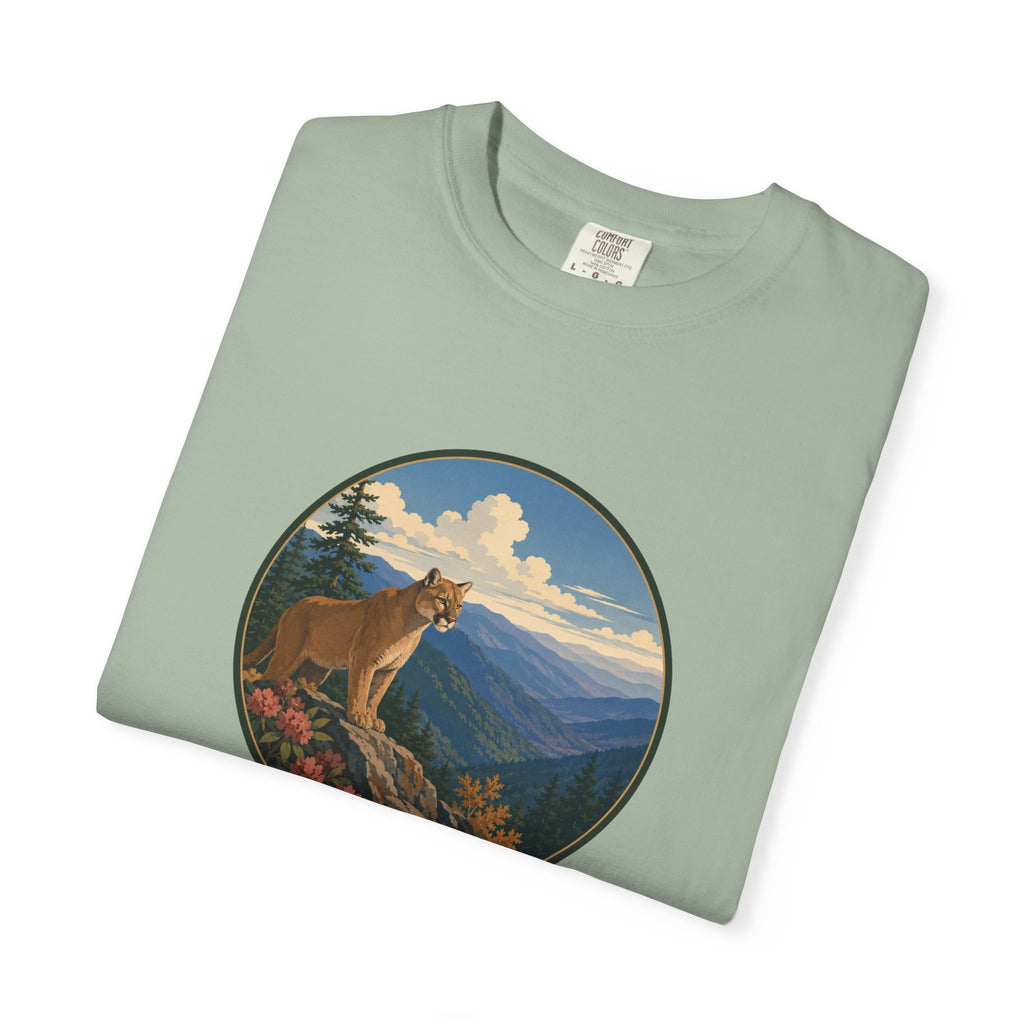 Mountain Lion Scenic T-Shirt — Vintage Nature Wildlife Graphic