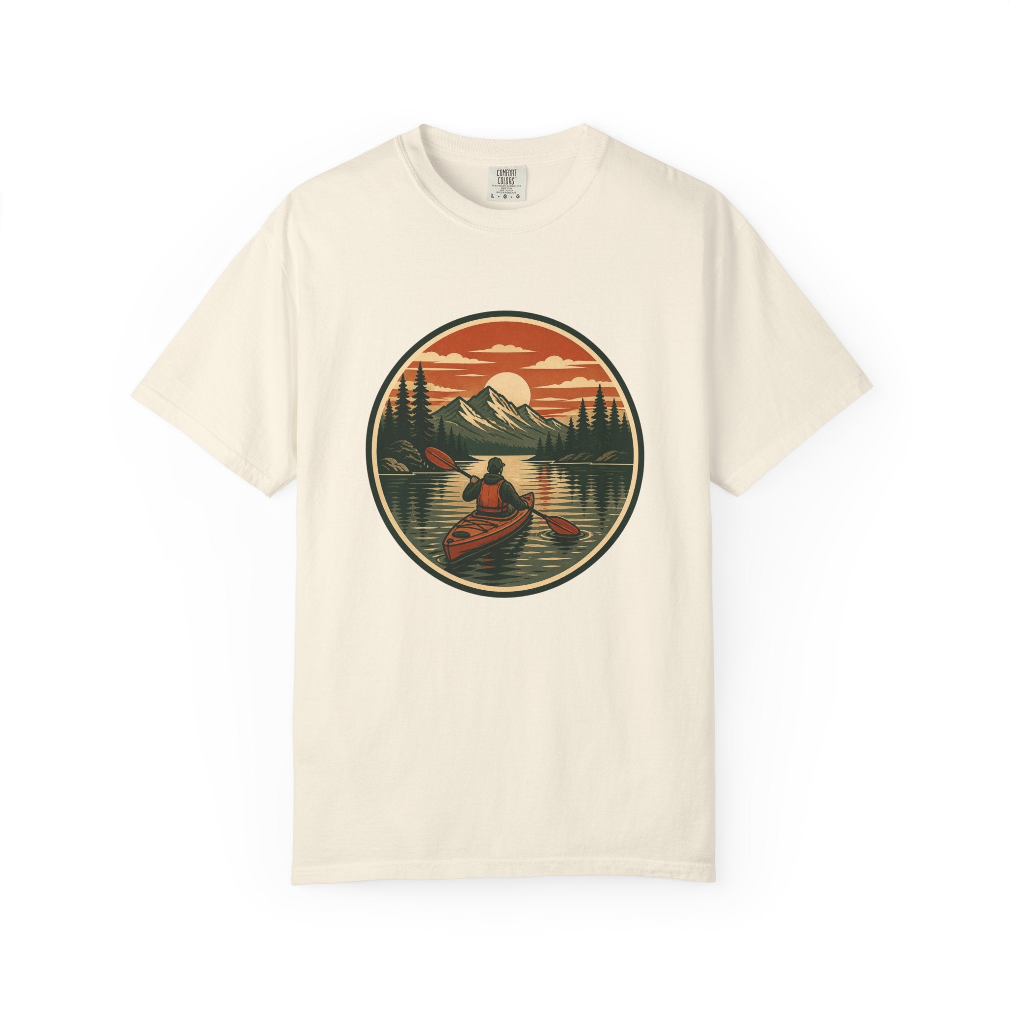 Canoe Sunset T-Shirt — Retro Mountain Lake Adventure Tee