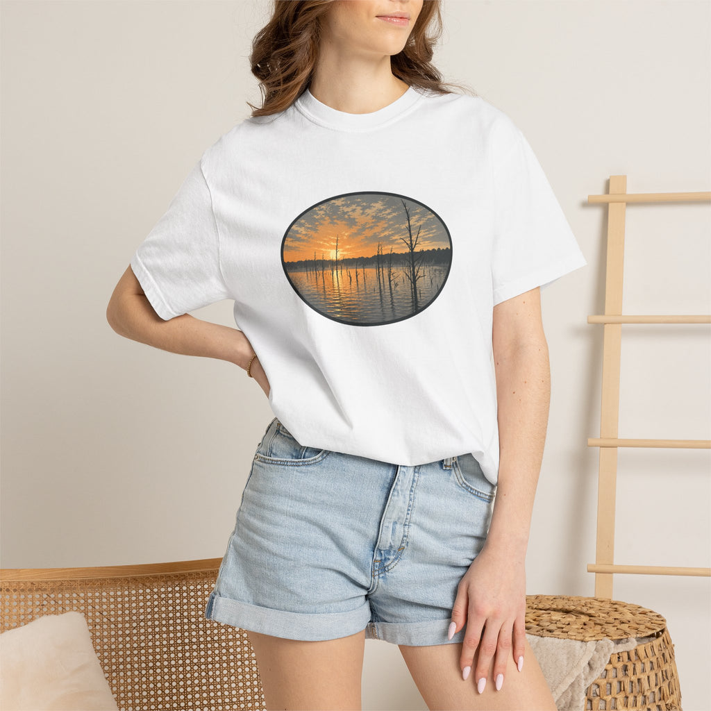 Sunrise Wooded Lake Oval T-Shirt