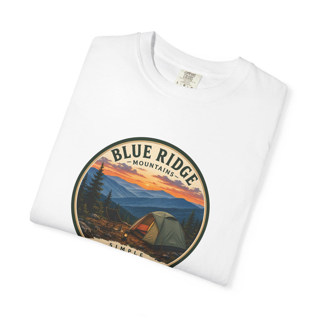 Blue Ridge Mountains Camping T-Shirt — Vintage Scenic Camp Graphic