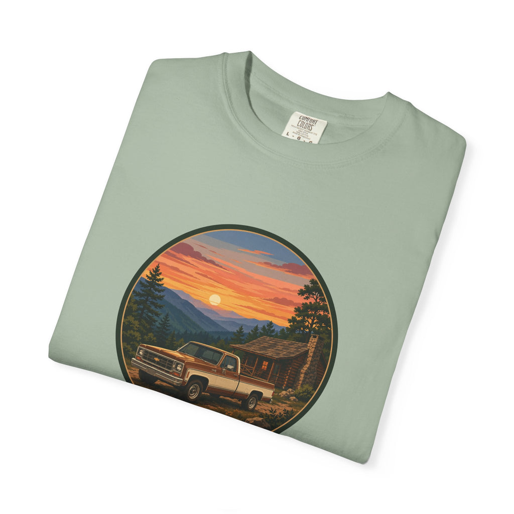 Sunset Cabin Truck T-Shirt — Vintage Classic Truck Tee
