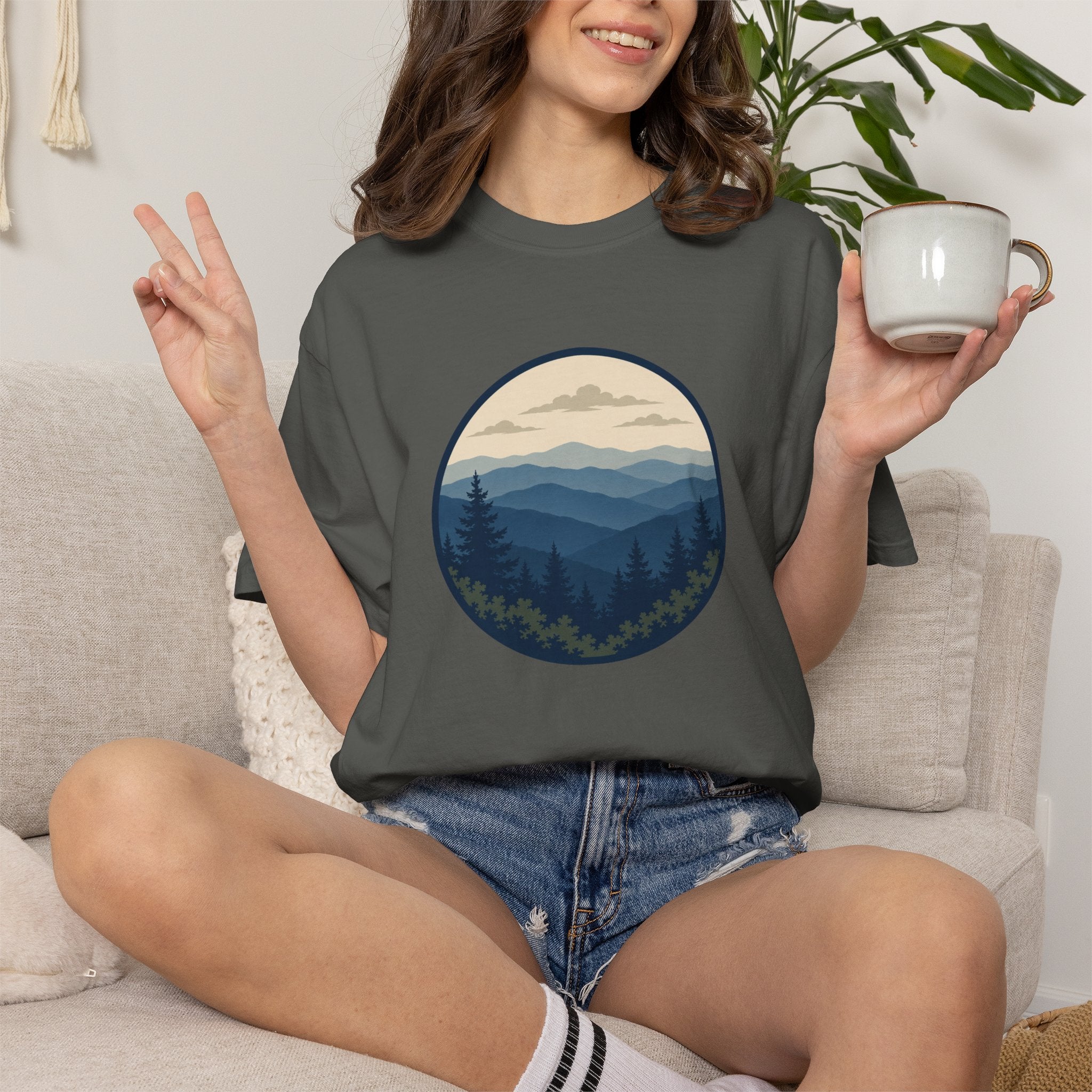 Mountain Ridge Circle T-Shirt — Scenic Forest Landscape Tee