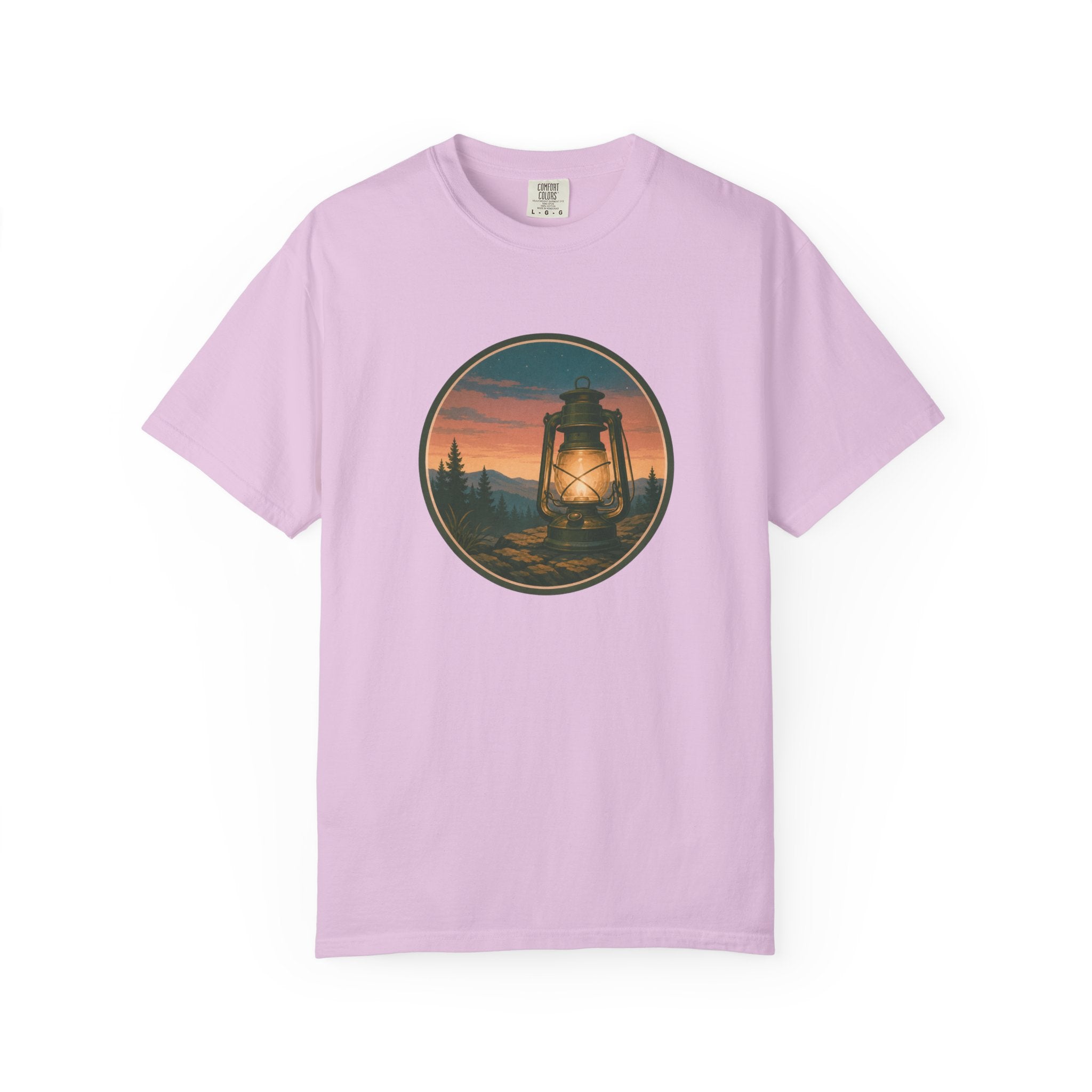 Lantern Sunset T-Shirt — Vintage Campfire Night Graphic Tee