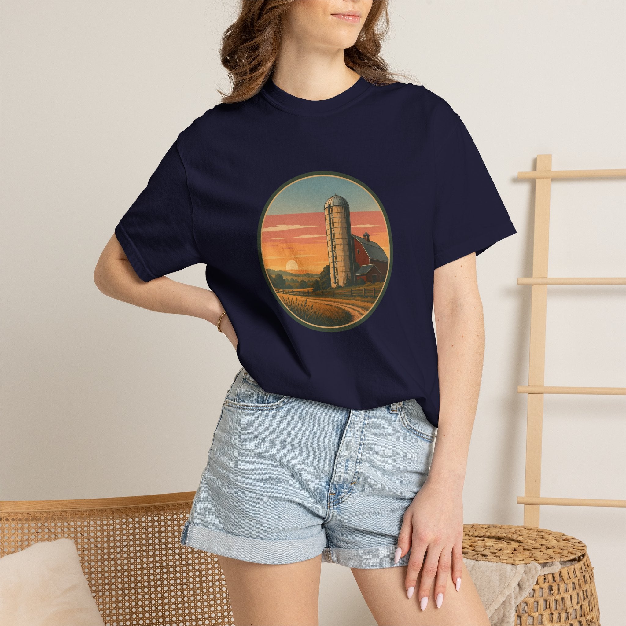 Retro Sunset Farm Silo T-Shirt