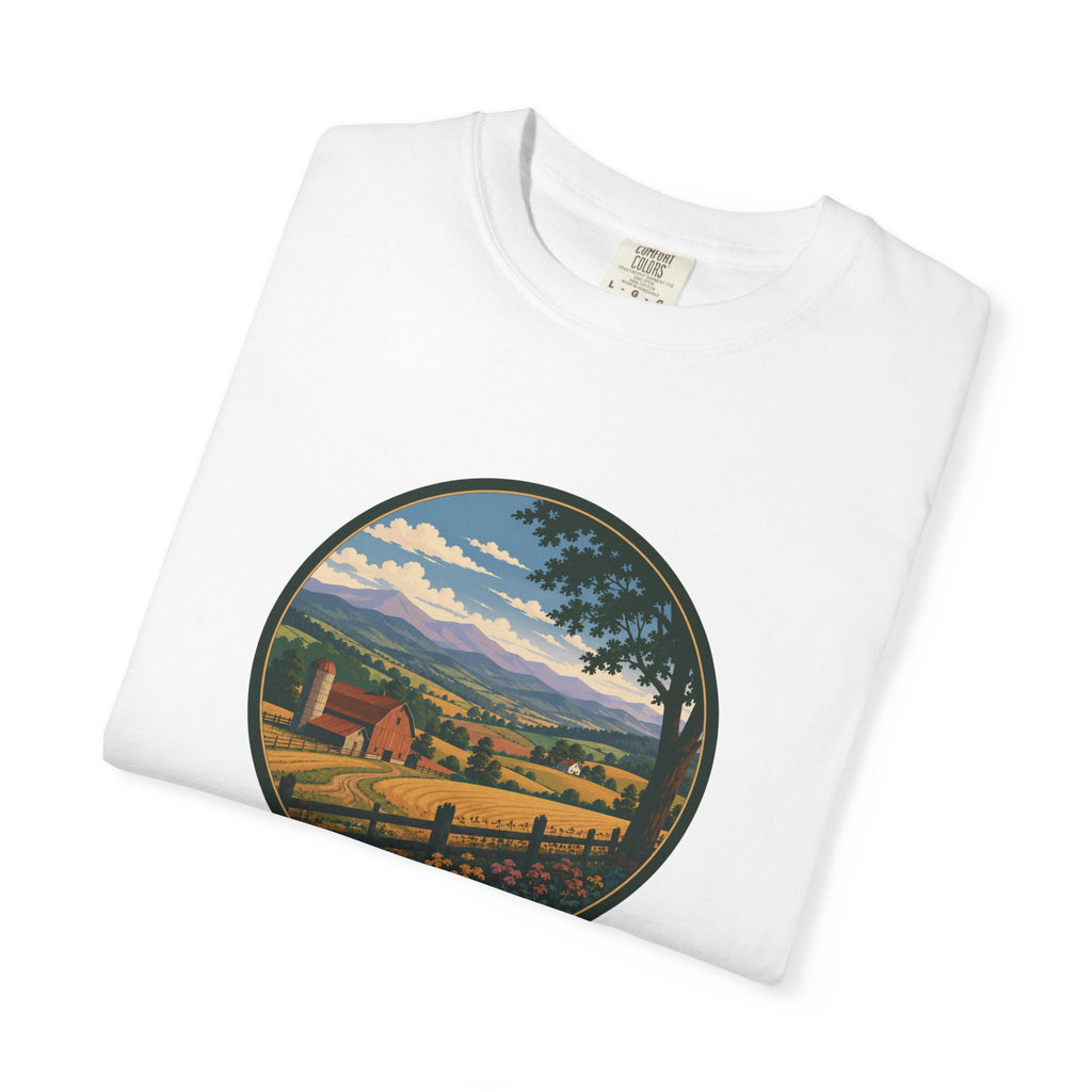 Scenic Countryside T-Shirt — Vintage Farm Landscape Graphic