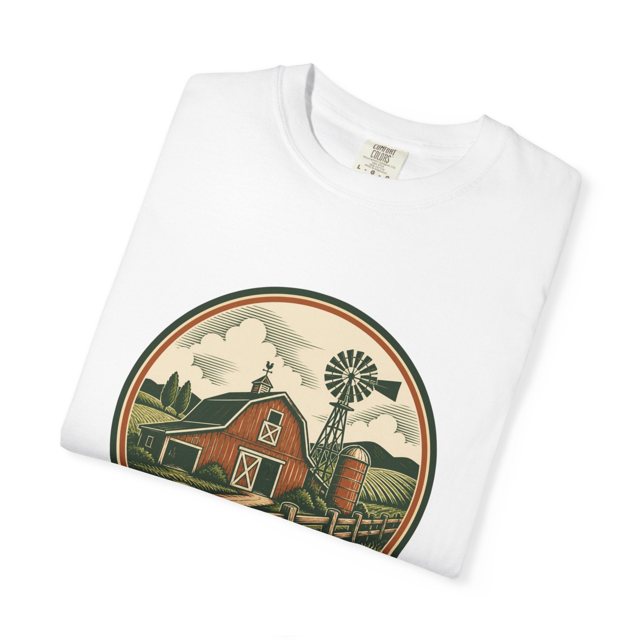 Barn & Windmill Farm T-Shirt — Vintage Rural Landscape Tee