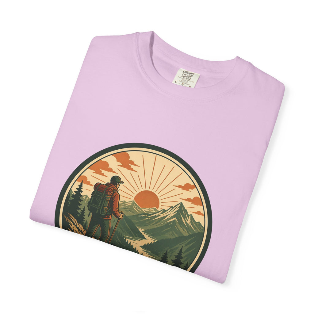 Hiker Sunset Graphic T-Shirt — Mountain Adventure Outdoor Tee