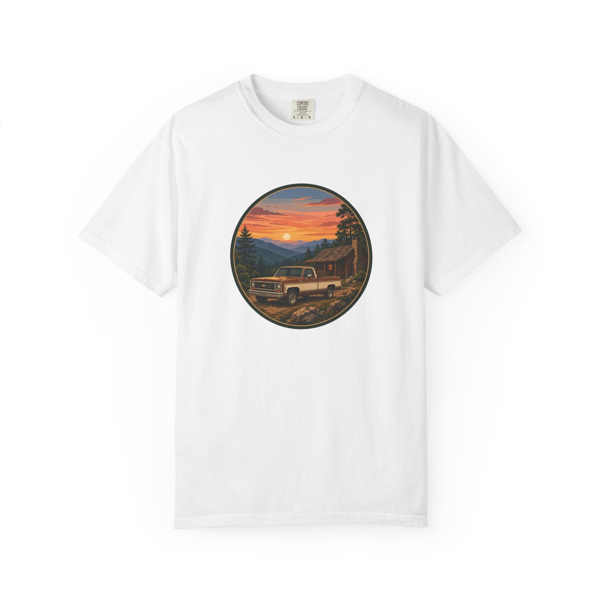 Sunset Cabin Truck T-Shirt — Vintage Classic Truck Tee