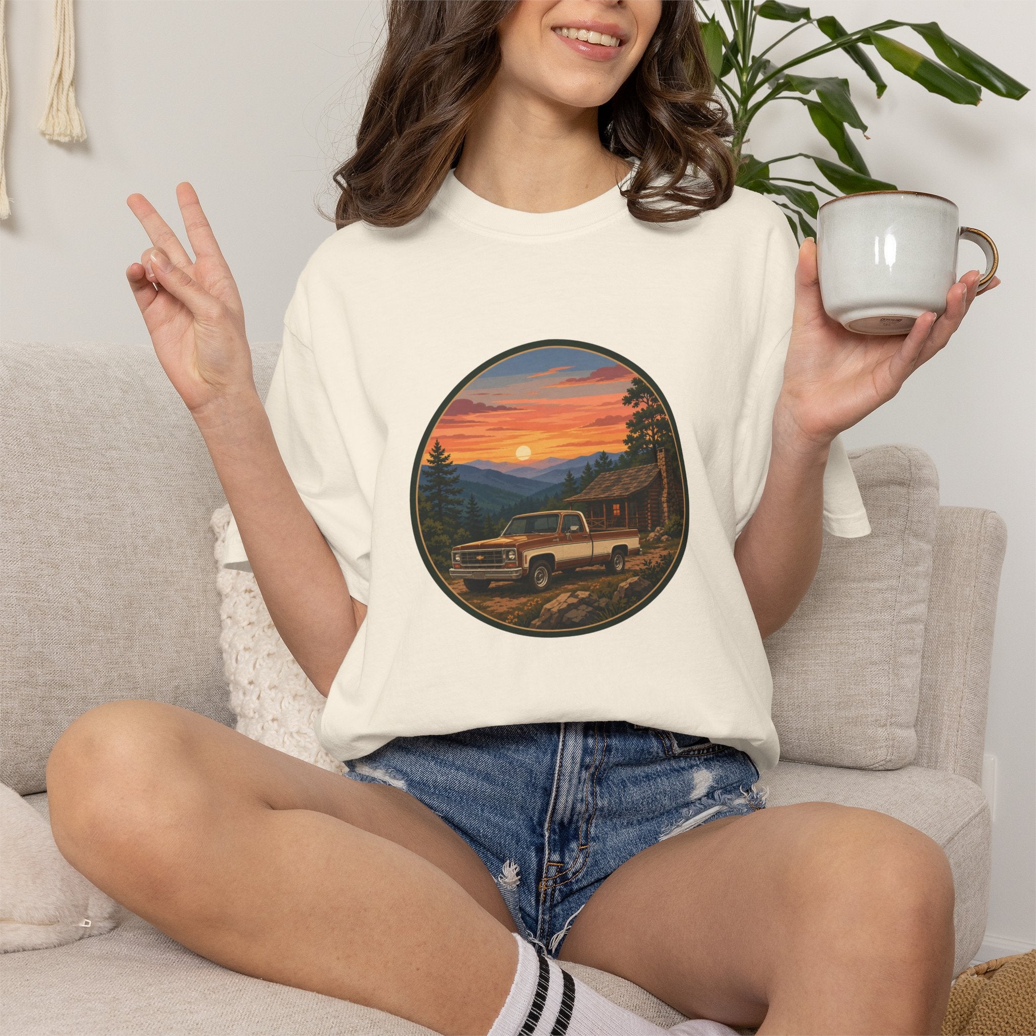 Sunset Cabin Truck T-Shirt — Vintage Classic Truck Tee