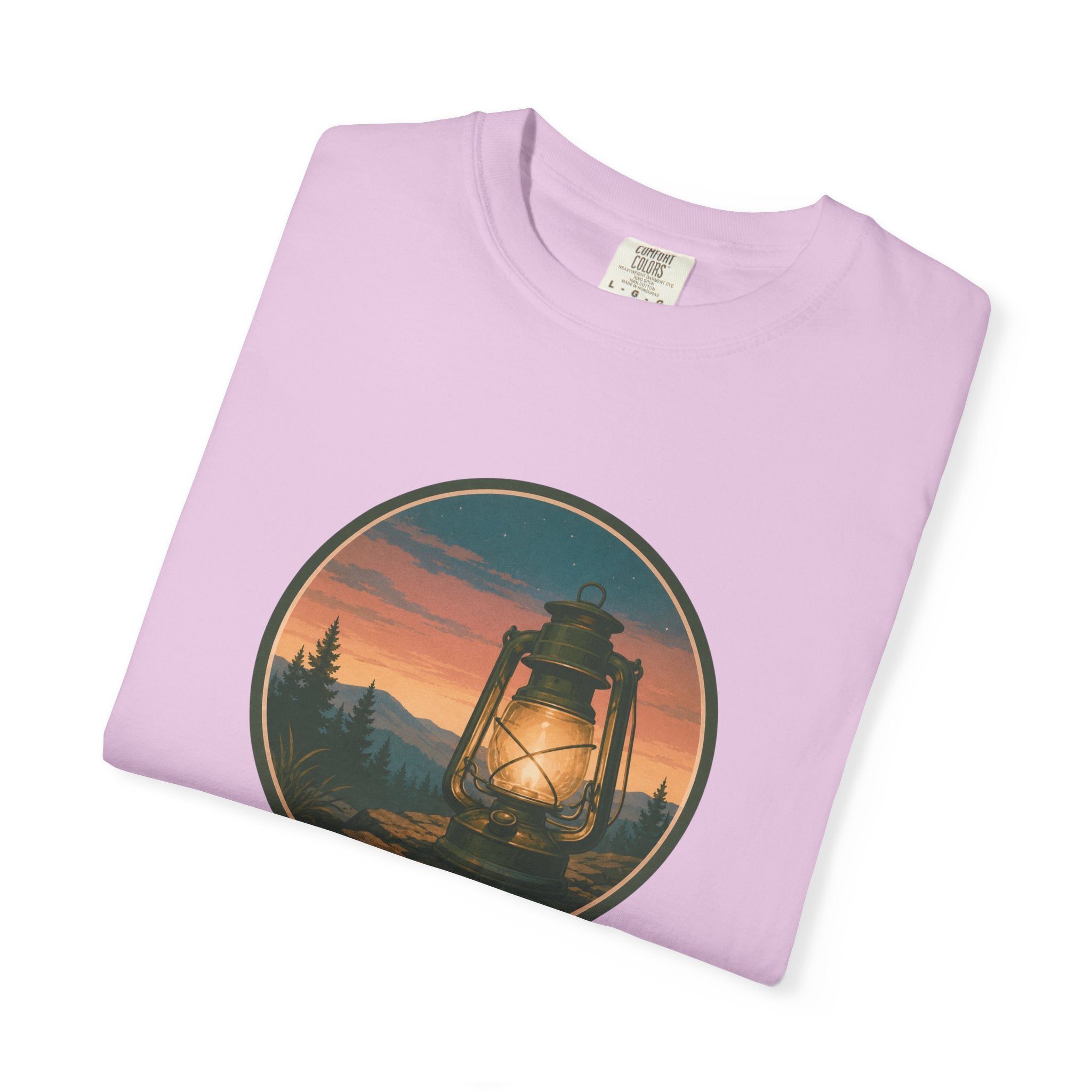 Lantern Sunset T-Shirt — Vintage Campfire Night Graphic Tee