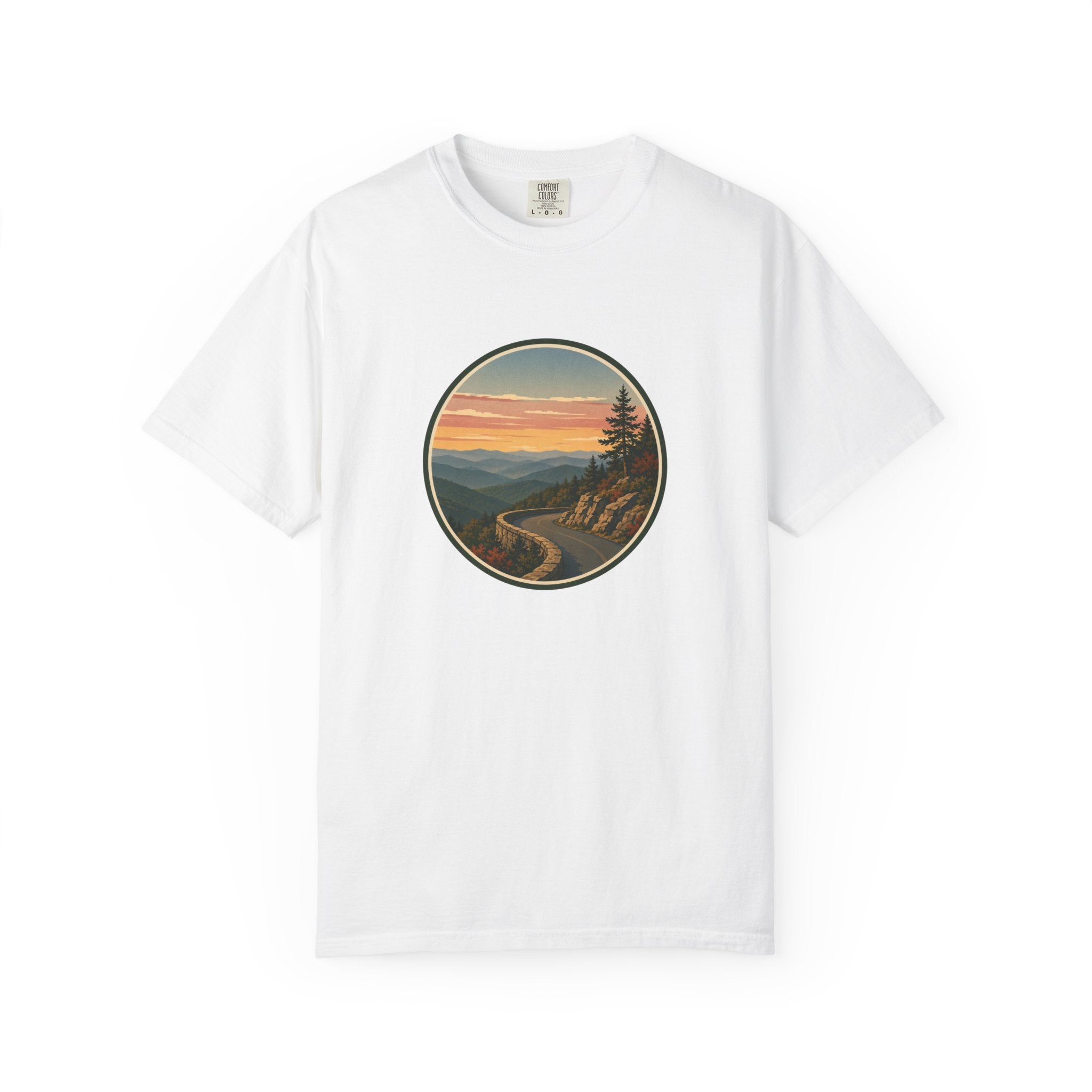 Scenic Sunset Road T-Shirt — Mountain Drive Vintage Circle Graphic
