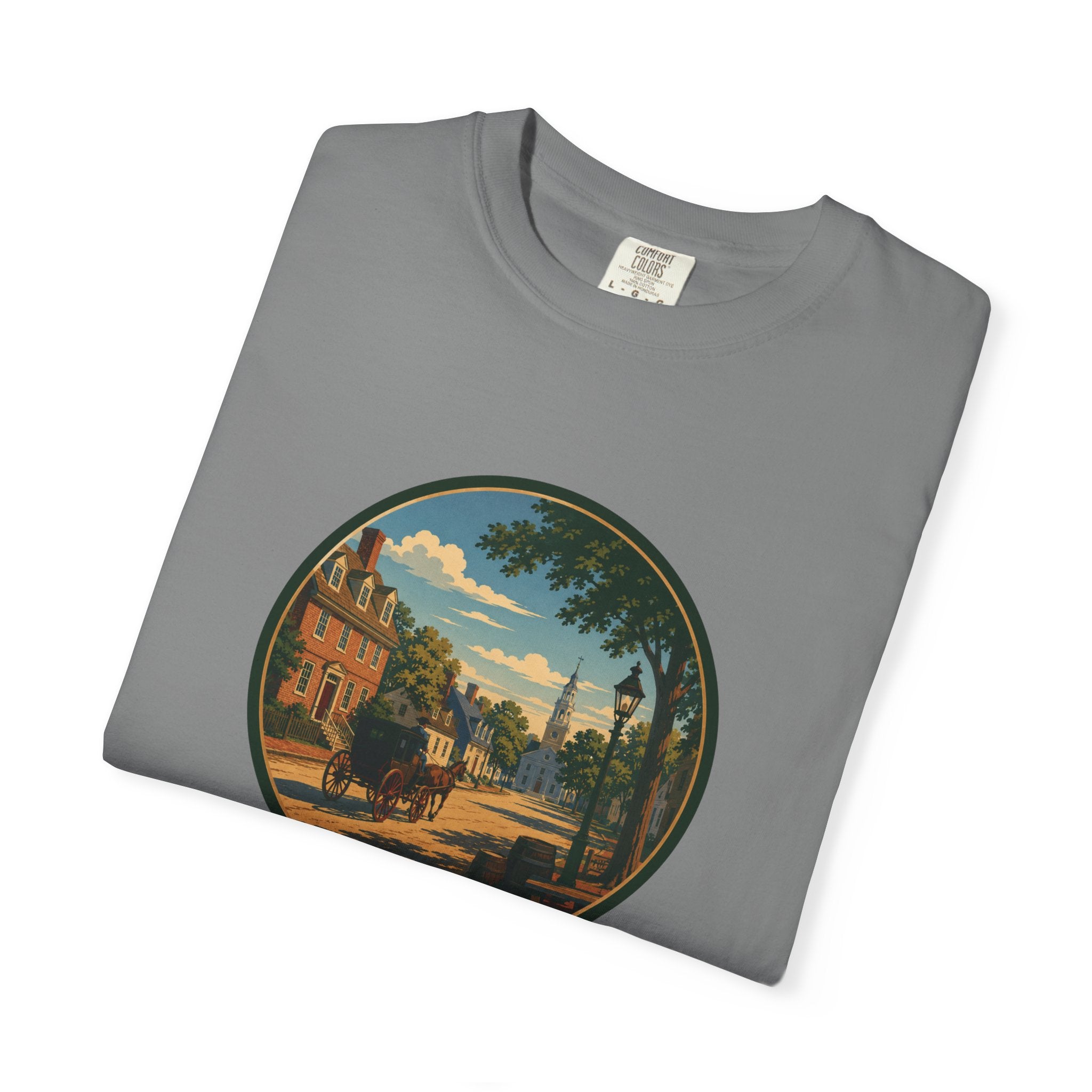 Colonial Carriage Ride T-Shirt — Retro Scenic Circle Print