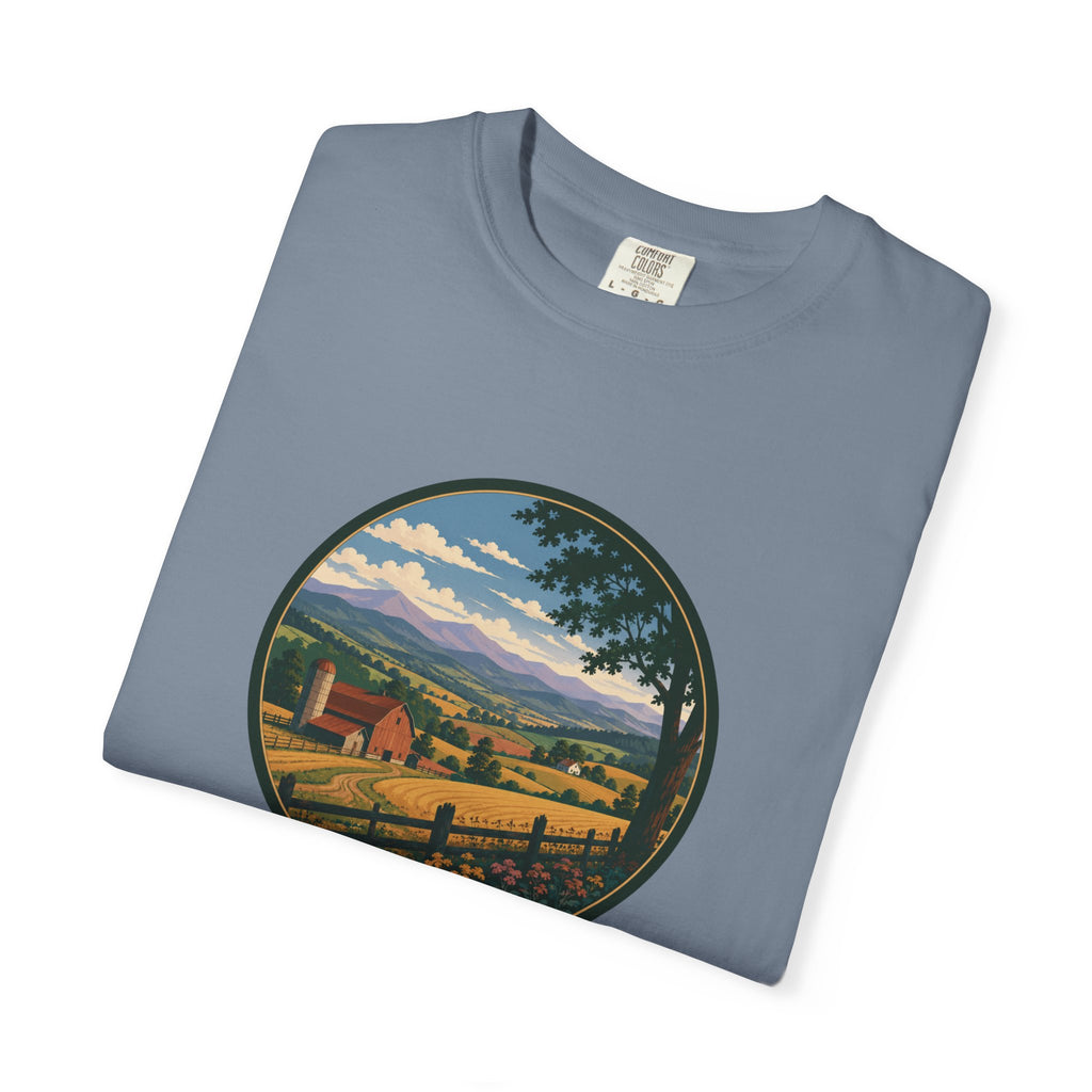 Scenic Countryside T-Shirt — Vintage Farm Landscape Graphic