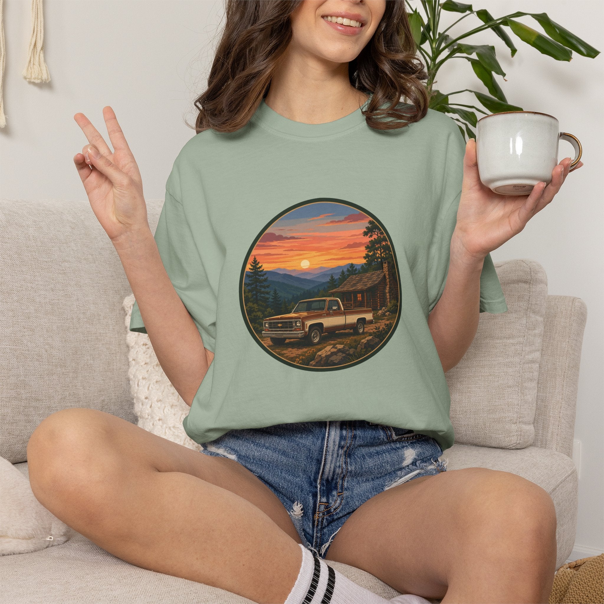 Sunset Cabin Truck T-Shirt — Vintage Classic Truck Tee