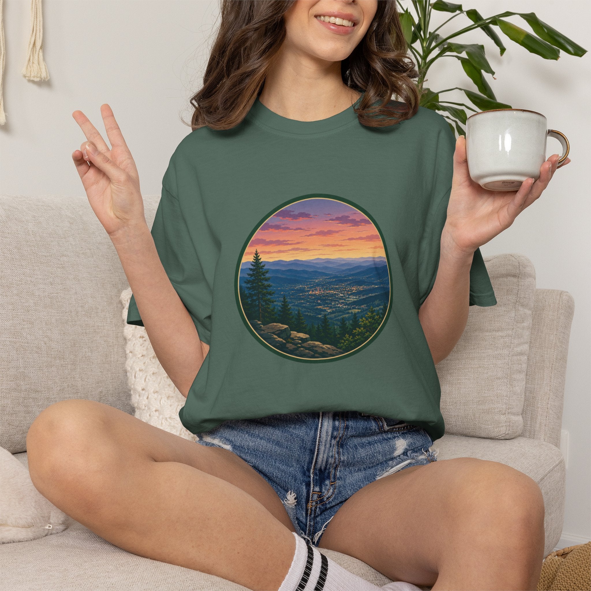 Sunset Mountain T-Shirt - Night Life Below Circle Graphic