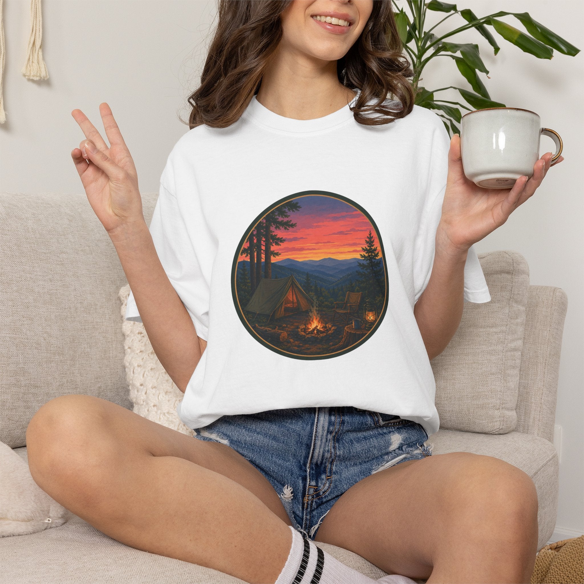 Camping Sunset T-Shirt — Vintage Campfire Scene Tee
