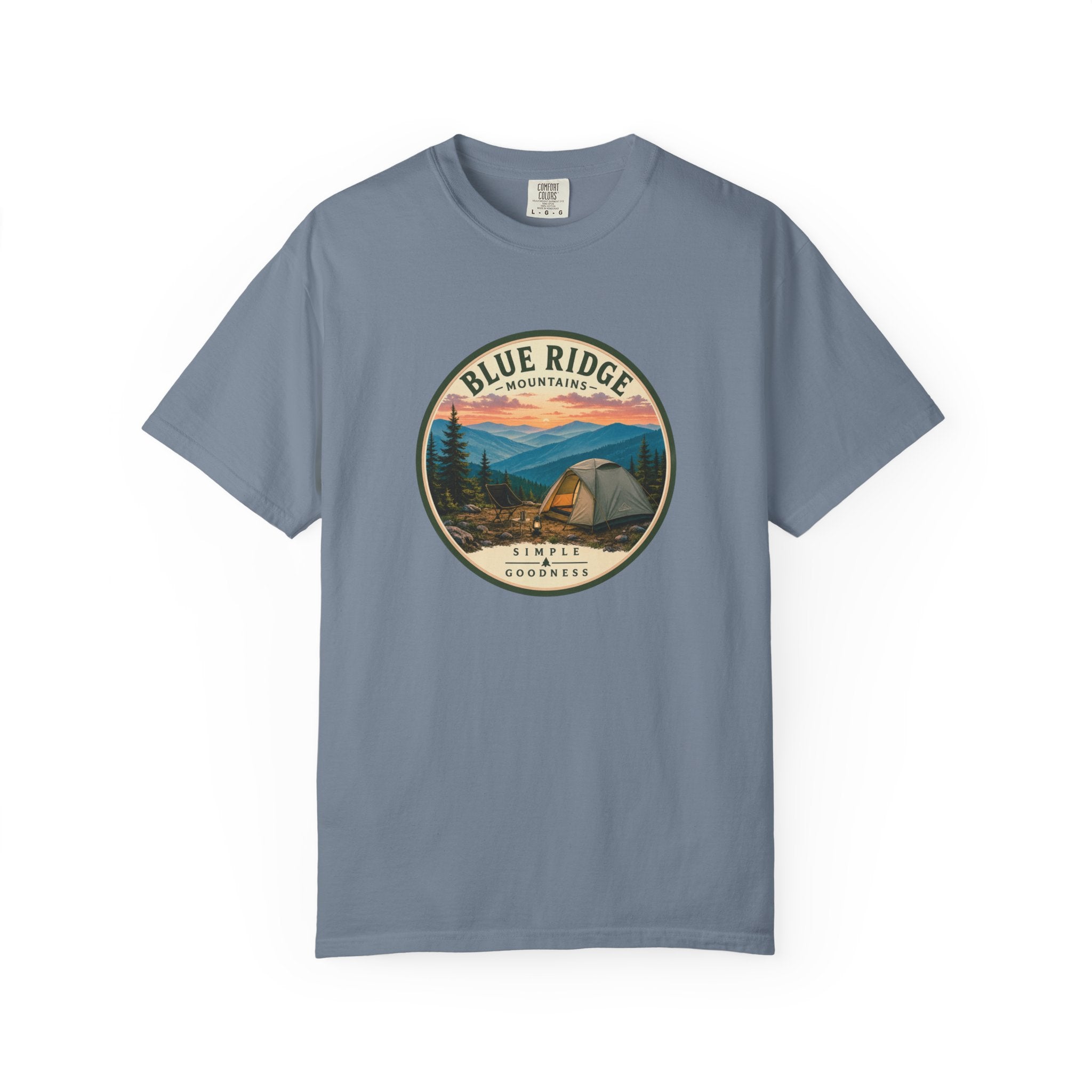 Blue Ridge Mountains Camping T-Shirt — Vintage Scenic Camp Graphic
