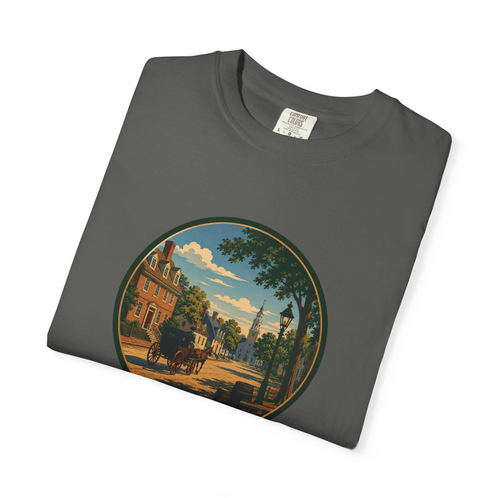 Colonial Carriage Ride T-Shirt — Retro Scenic Circle Print