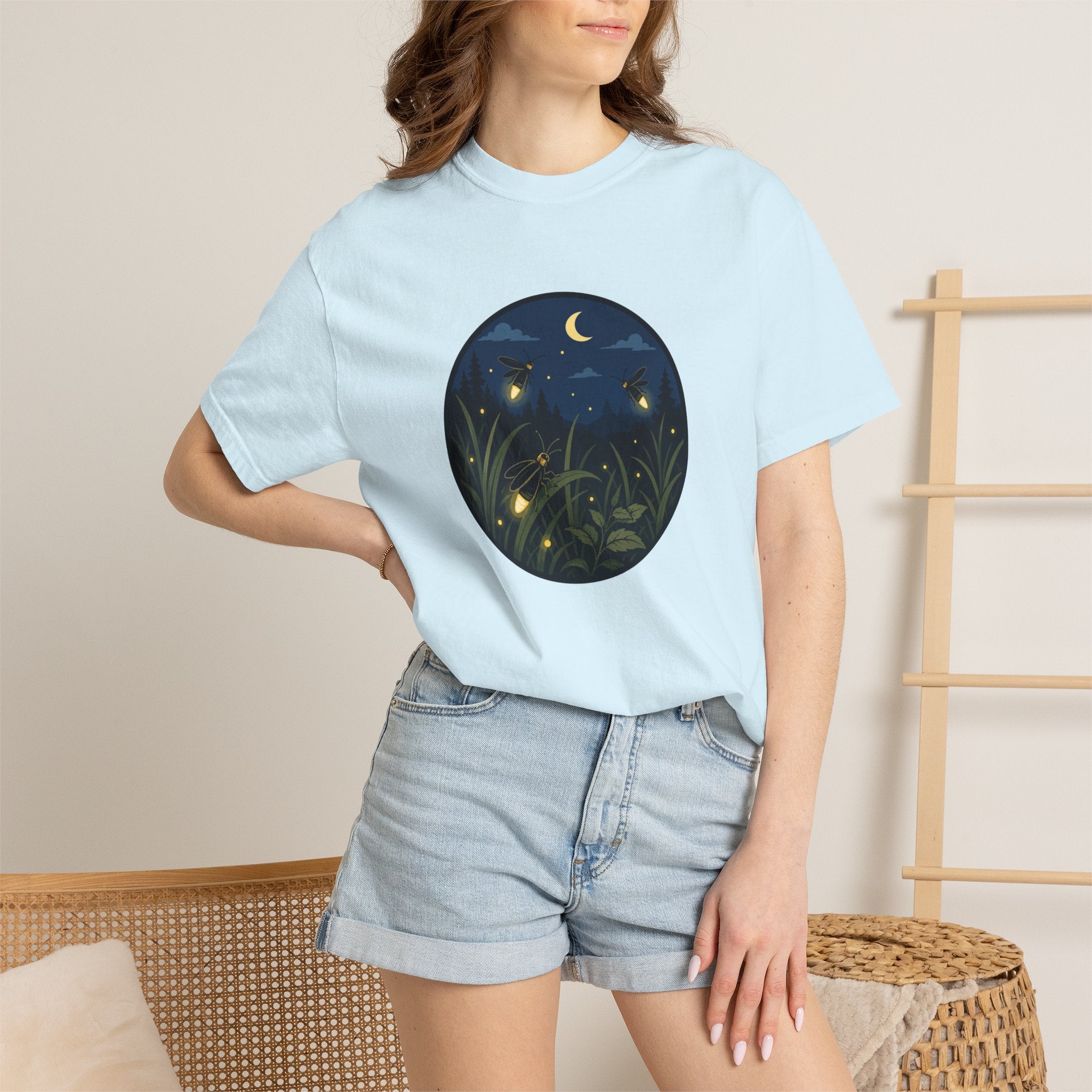 Firefly Night T-Shirt — Moonlit Meadow Graphic Tee