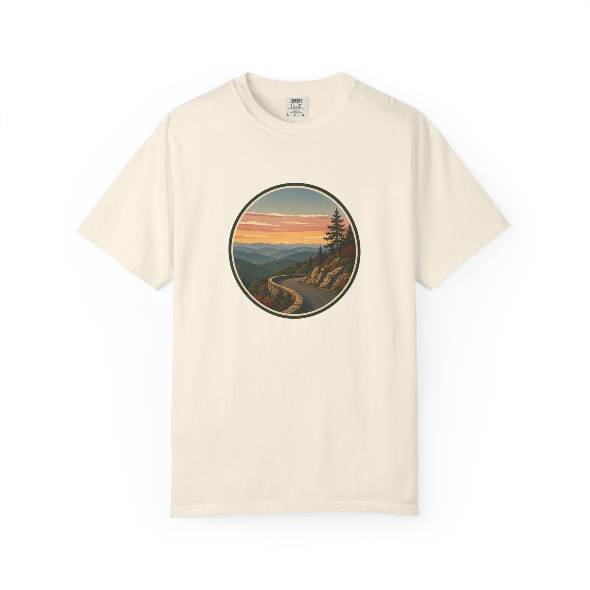 Scenic Sunset Road T-Shirt — Mountain Drive Vintage Circle Graphic