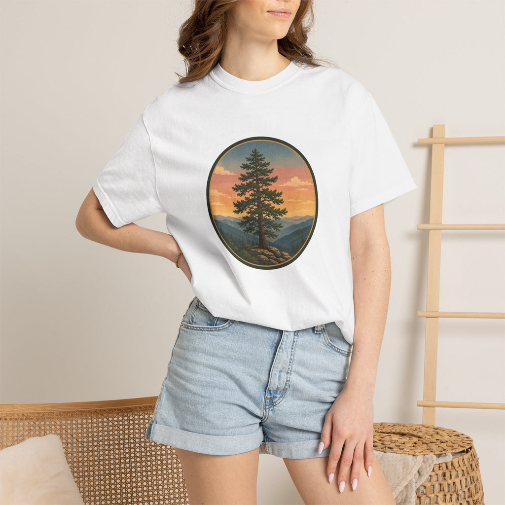 Cedar Tree Sunset T-Shirt — Vintage Mountain Cedar Graphic Tee