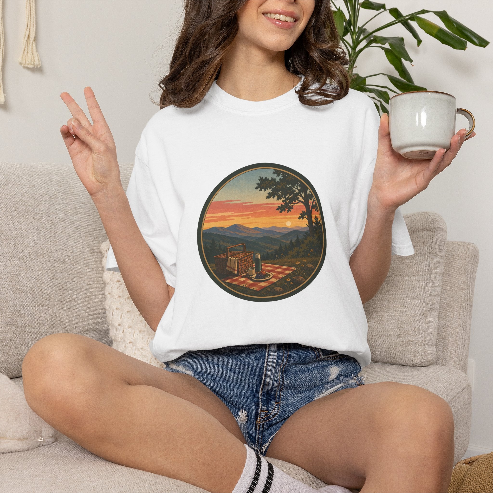 Sunset Picnic Tee — Scenic Mountain Picnic T-Shirt