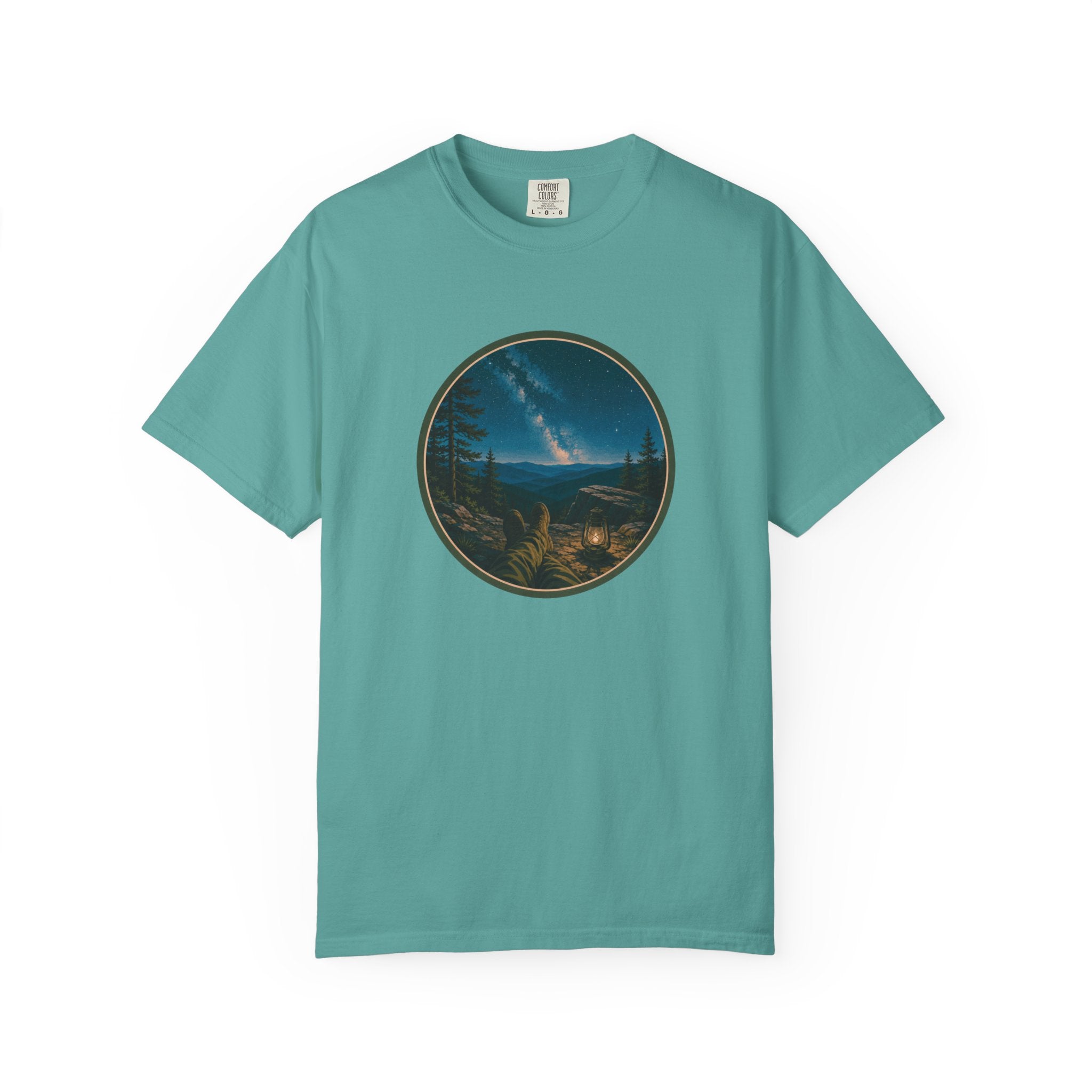 Night Sky Mountain T-Shirt — Circular Scenic Landscape Tee