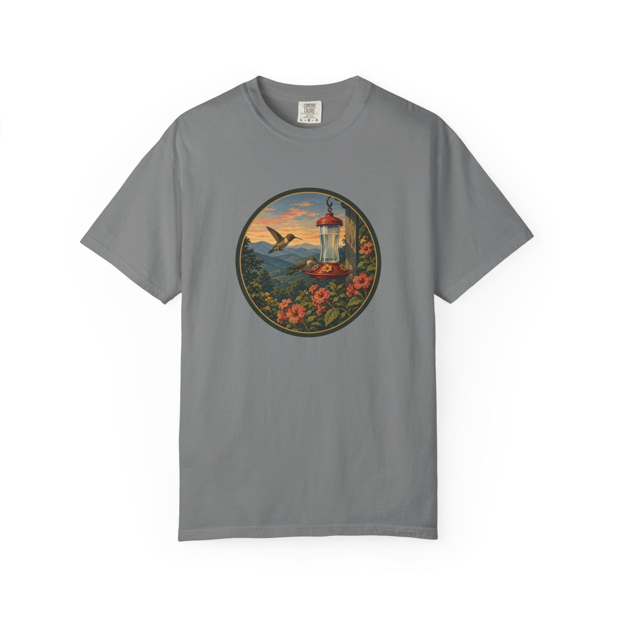 Hummingbird Sunset T-Shirt — Vintage Floral Graphic Tee