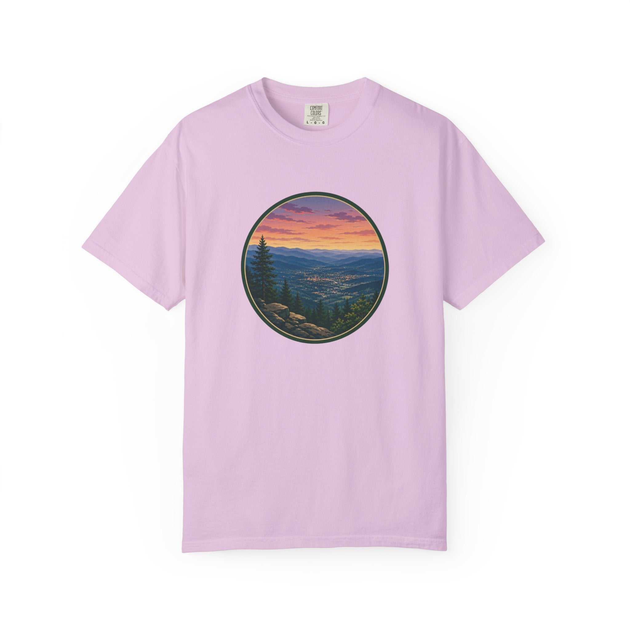 Sunset Mountain T-Shirt - Night Life Below Circle Graphic
