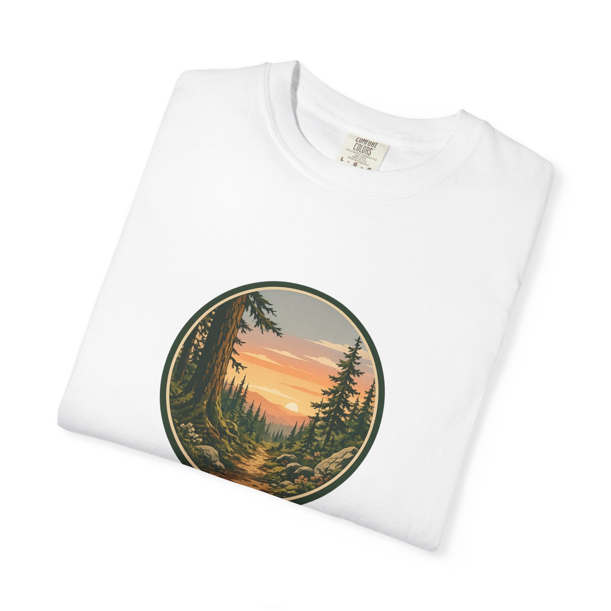 Sunset Hiking Trail Circle T-Shirt — Scenic Mountain Trail Tee
