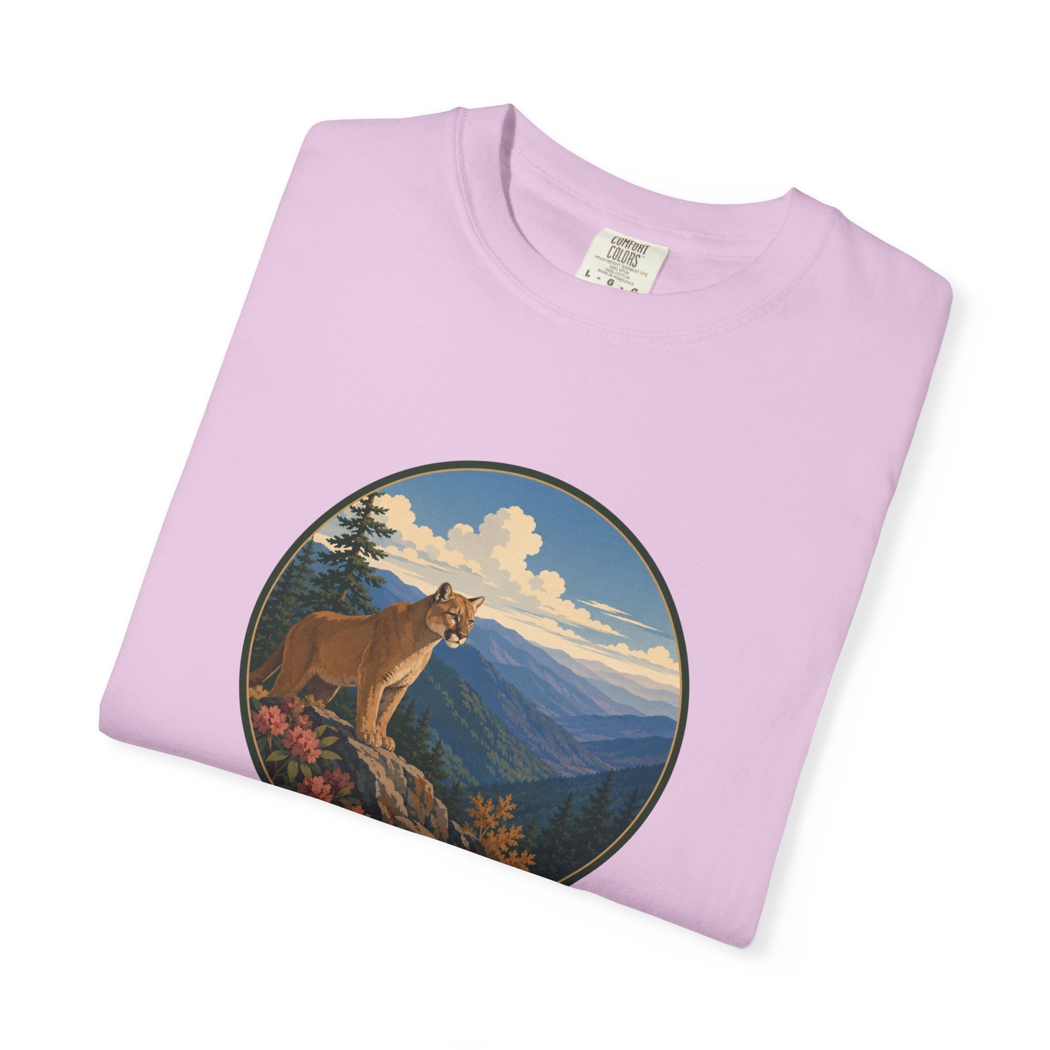 Mountain Lion Scenic T-Shirt — Vintage Nature Wildlife Graphic