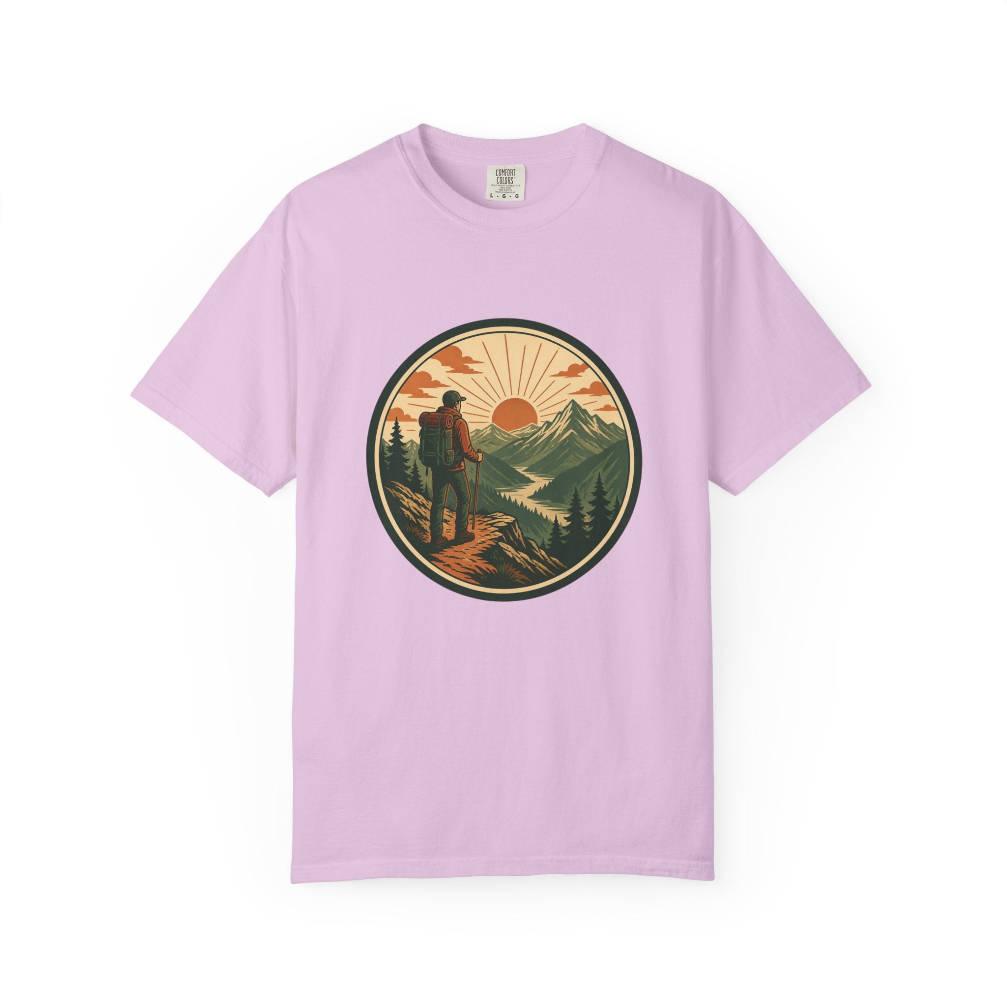 Hiker Sunset Graphic T-Shirt — Mountain Adventure Outdoor Tee