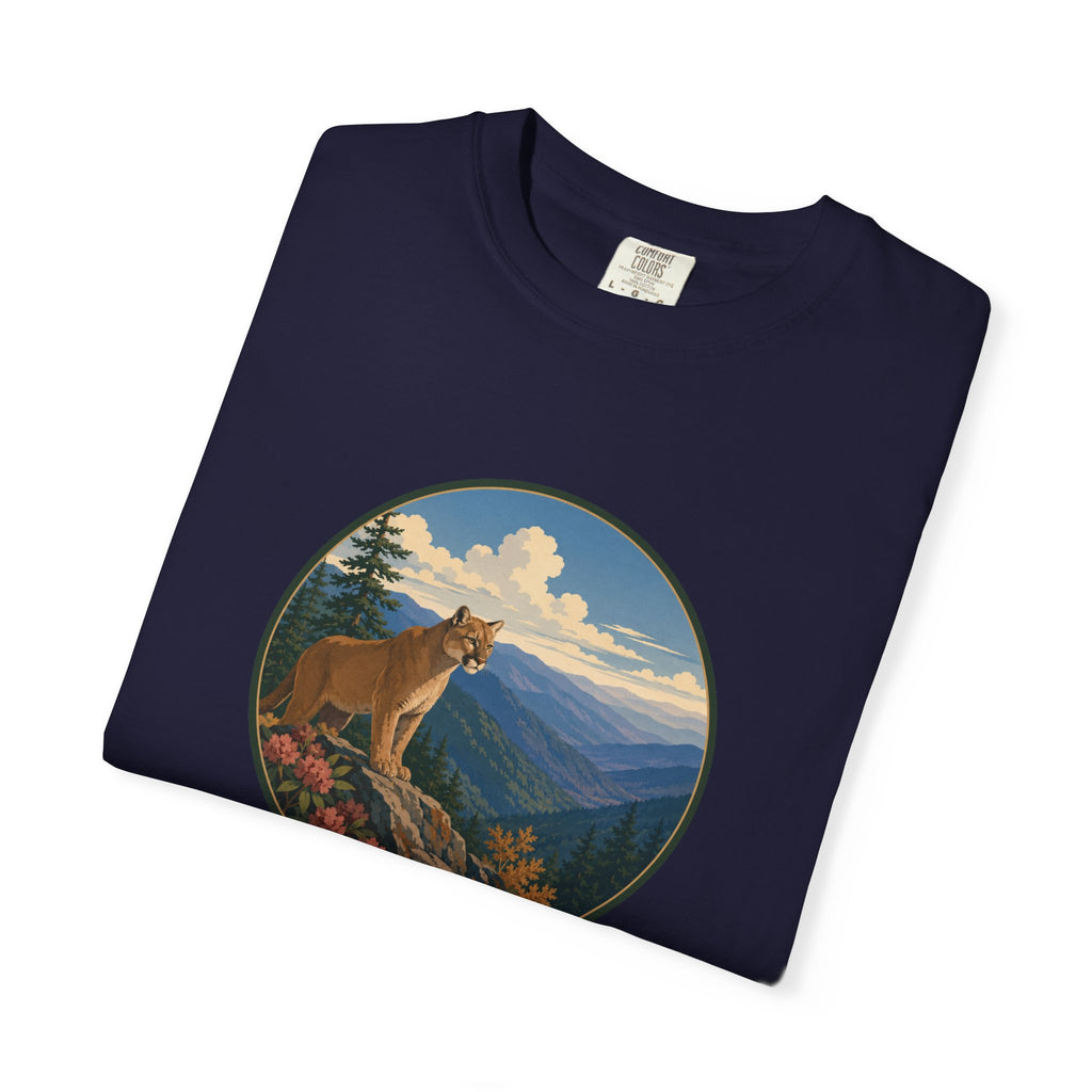 Mountain Lion Scenic T-Shirt — Vintage Nature Wildlife Graphic