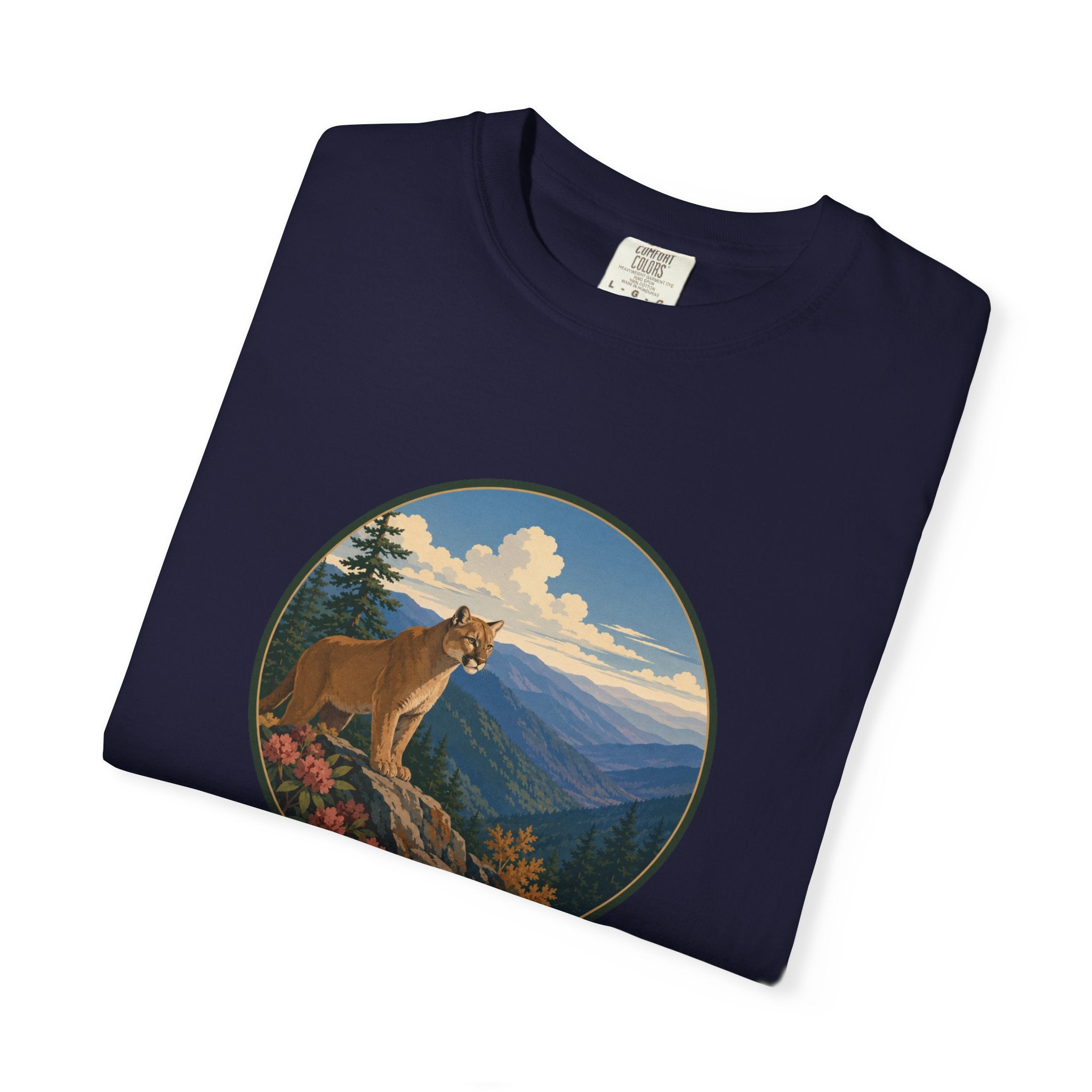 Mountain Lion Scenic T-Shirt — Vintage Nature Wildlife Graphic