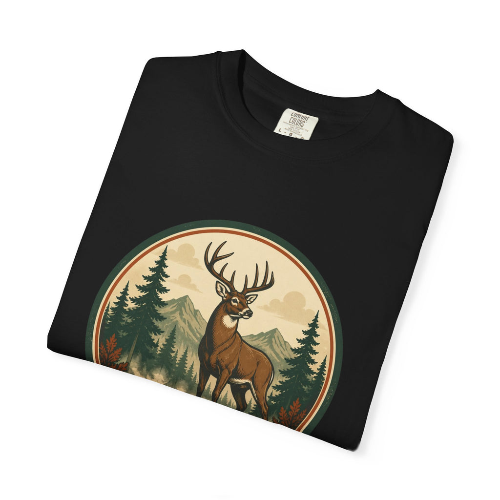 Deer Forest Badge T-Shirt – Vintage Outdoor Wildlife Graphic