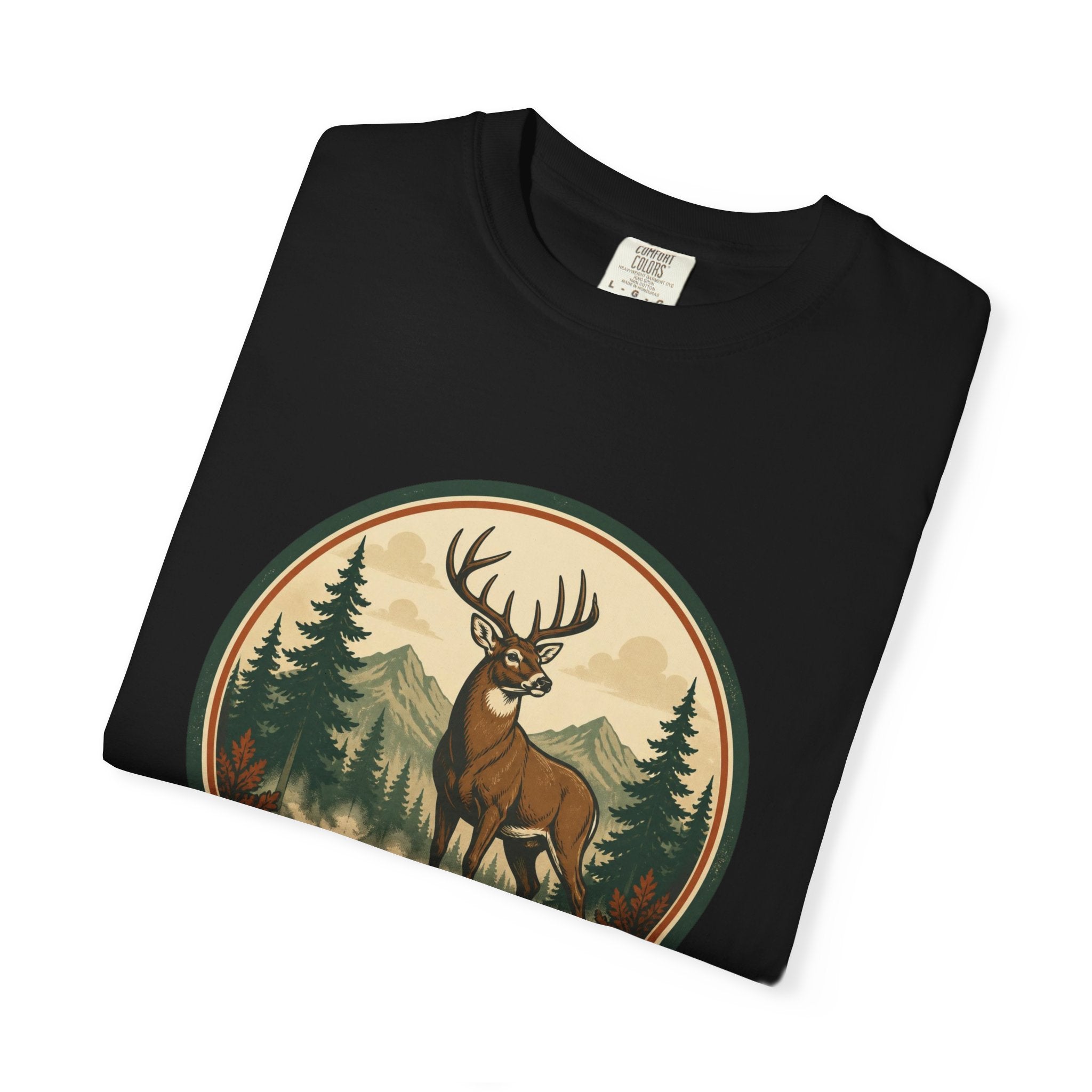 Deer Forest Badge T-Shirt – Vintage Outdoor Wildlife Graphic