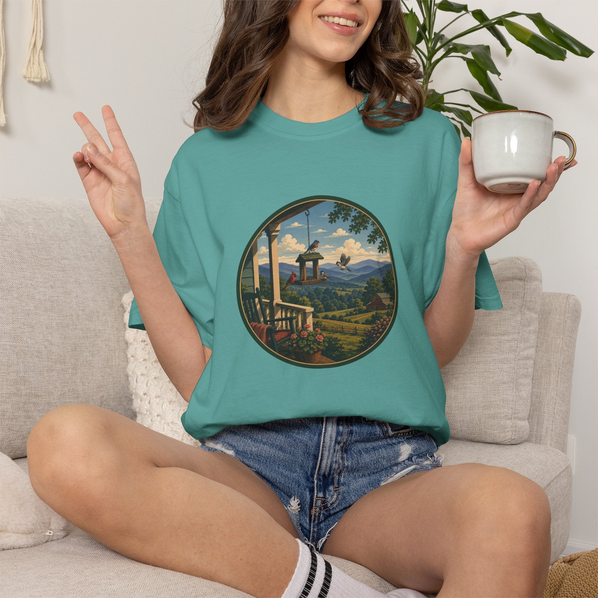 Scenic Porchview T-Shirt — Vintage Mountain Landscape Print
