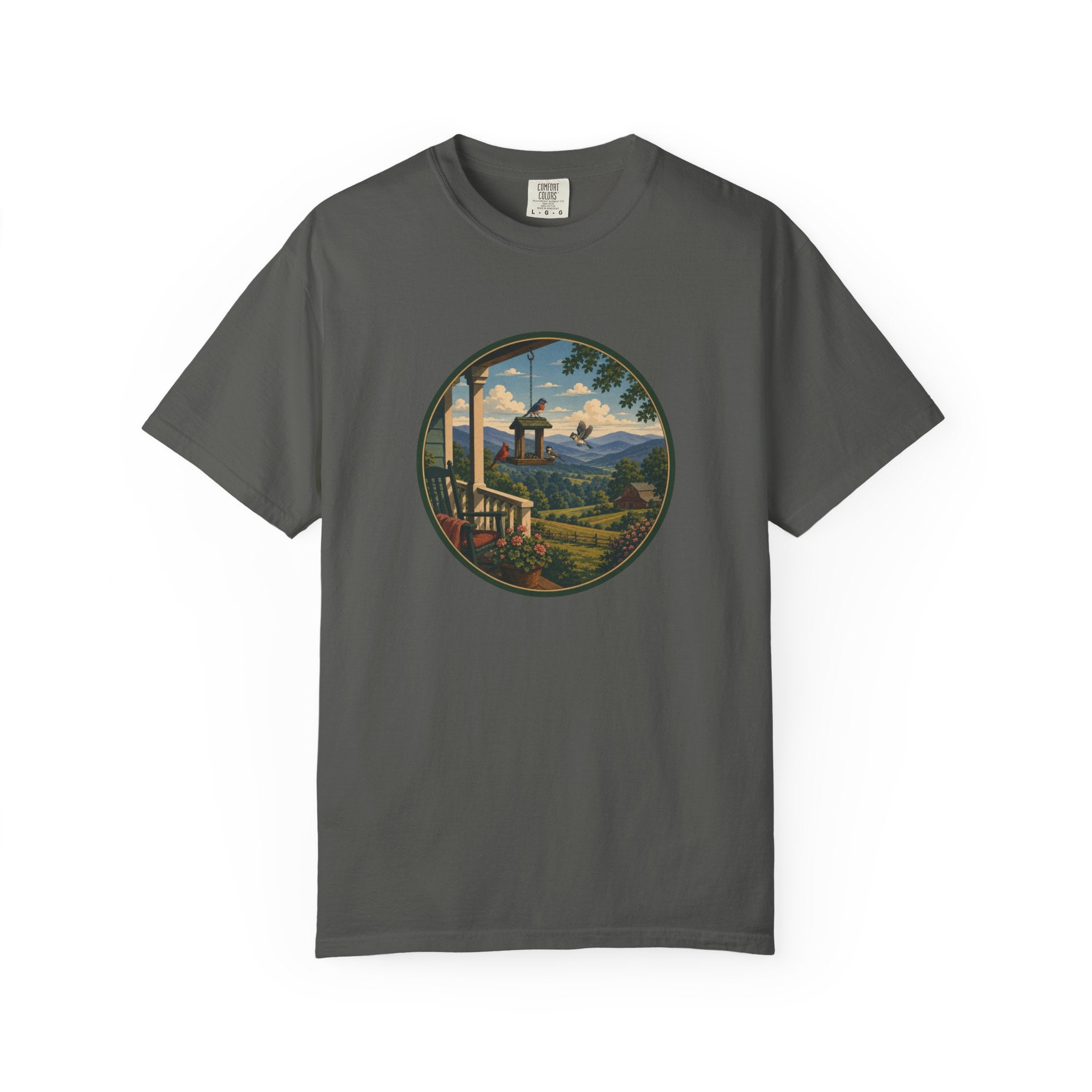 Scenic Porchview T-Shirt — Vintage Mountain Landscape Print