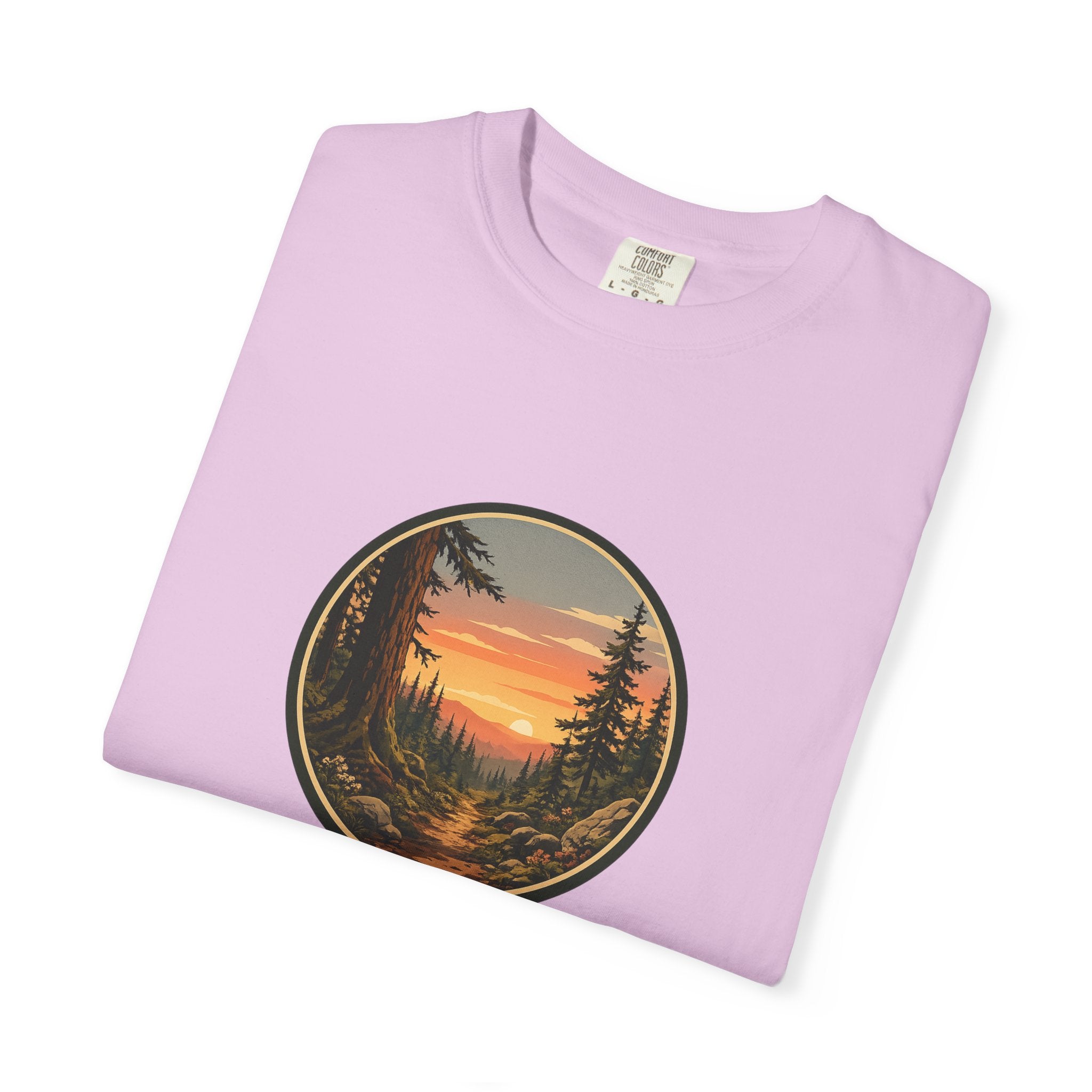 Sunset Hiking Trail Circle T-Shirt — Scenic Mountain Trail Tee