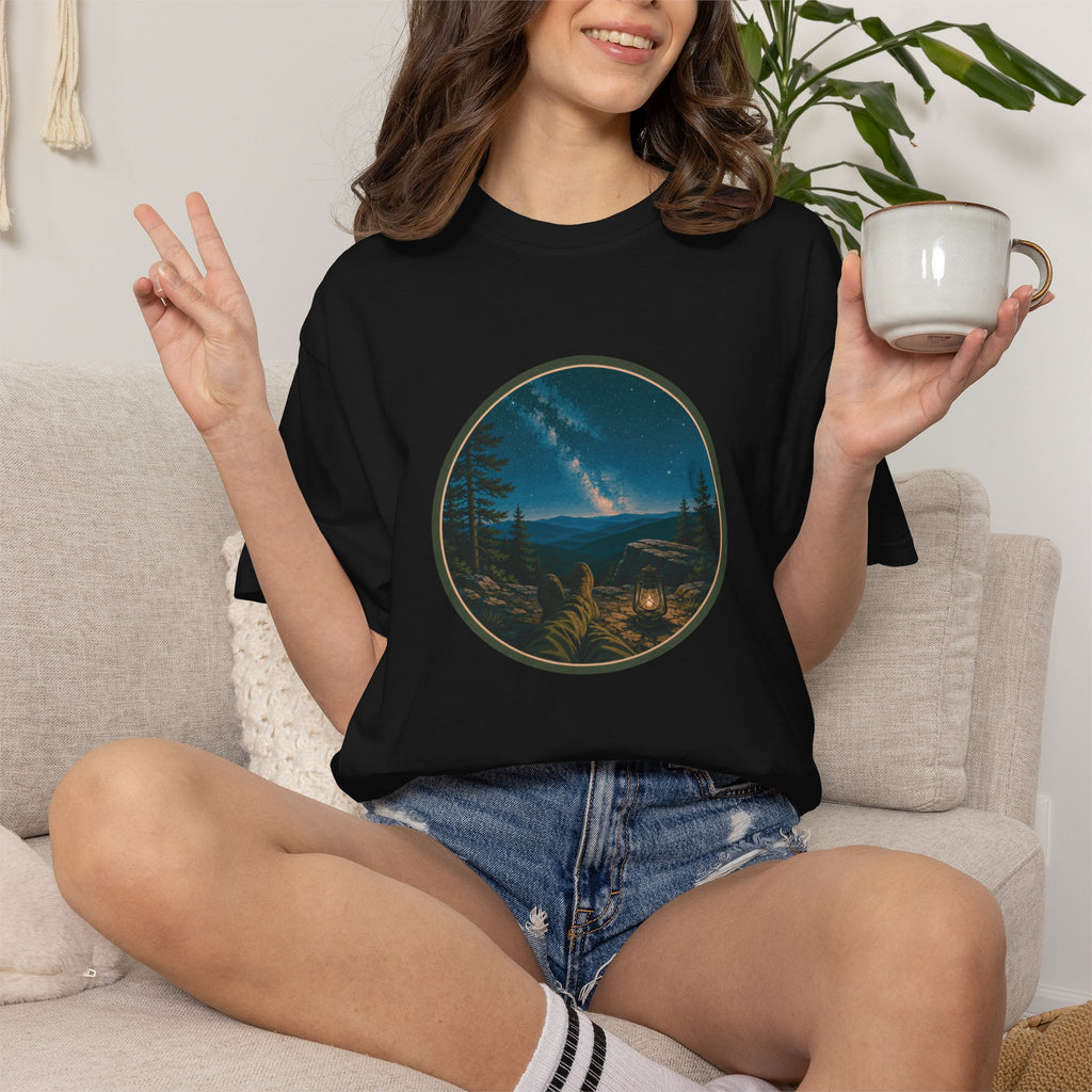 Night Sky Mountain T-Shirt — Circular Scenic Landscape Tee