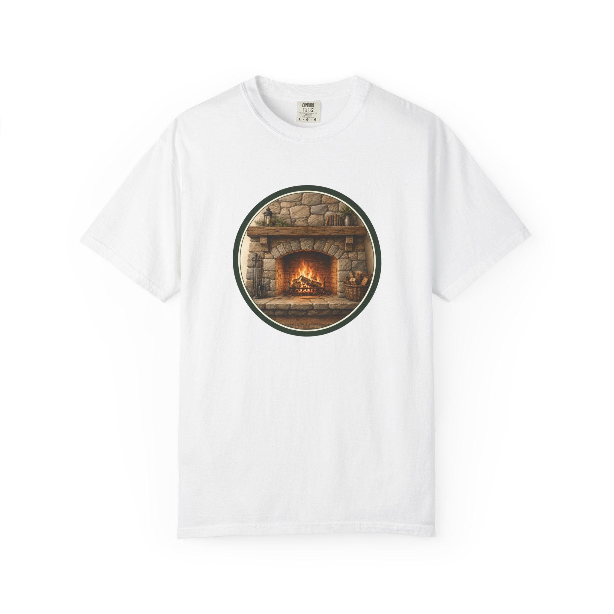Cozy Fireplace Graphic T-Shirt — Vintage Hearth Circle Design