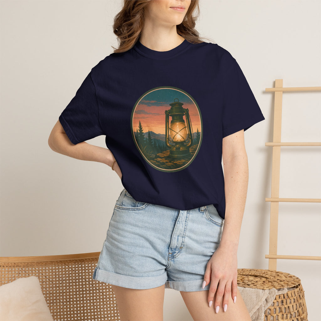Lantern Sunset T-Shirt — Vintage Campfire Night Graphic Tee