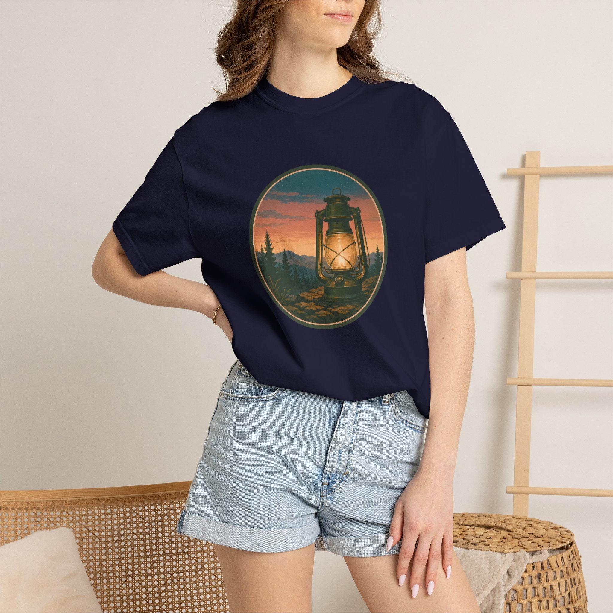 Lantern Sunset T-Shirt — Vintage Campfire Night Graphic Tee