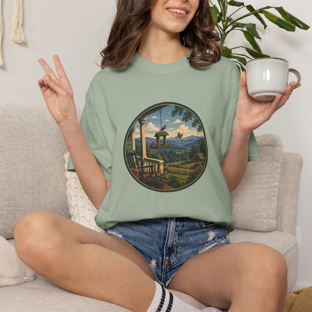 Scenic Porchview T-Shirt — Vintage Mountain Landscape Print